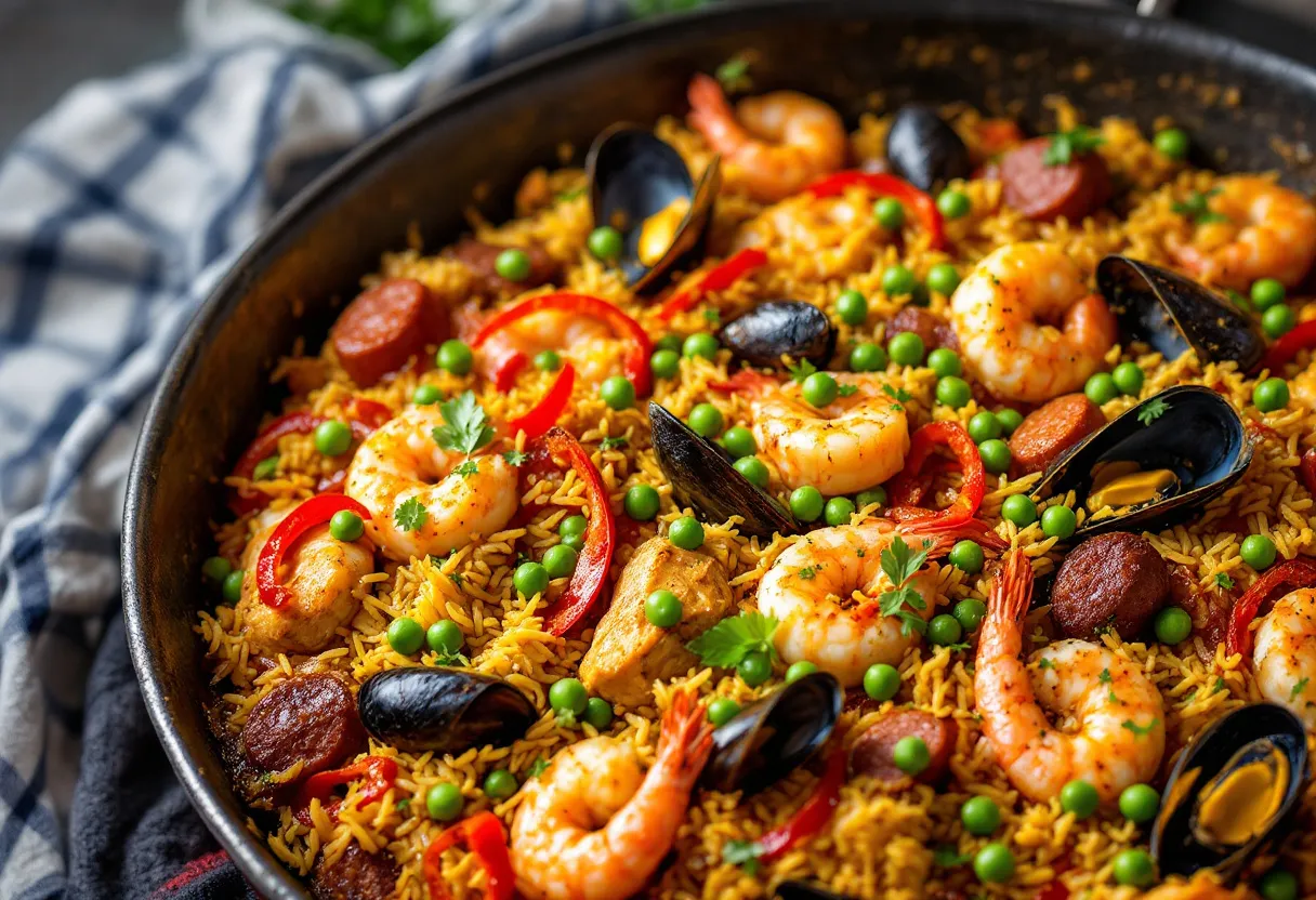 Charcoal Saffron Chicken Paella recipe image