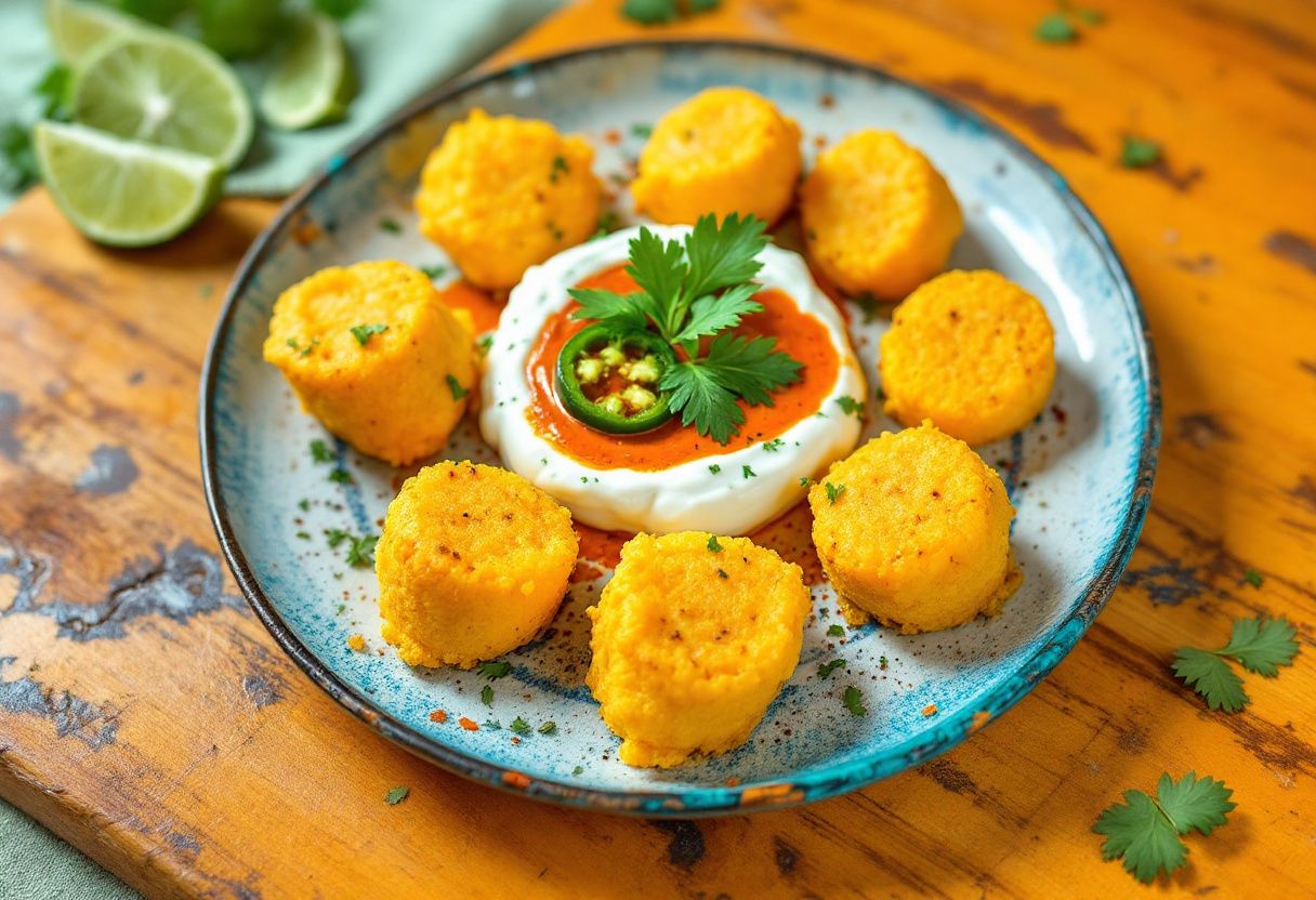 Fufu Bites with Spicy Yogurt Dip recipe image