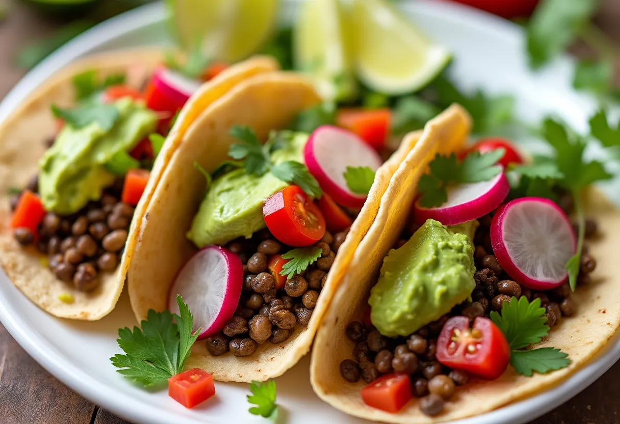 Vegan Lentil Tacos With Avocado Crema recipe image